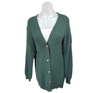 12th Tribe Green Rib Knit Long Sleeve Button Oversized Cardigan Sweater Top Sz M